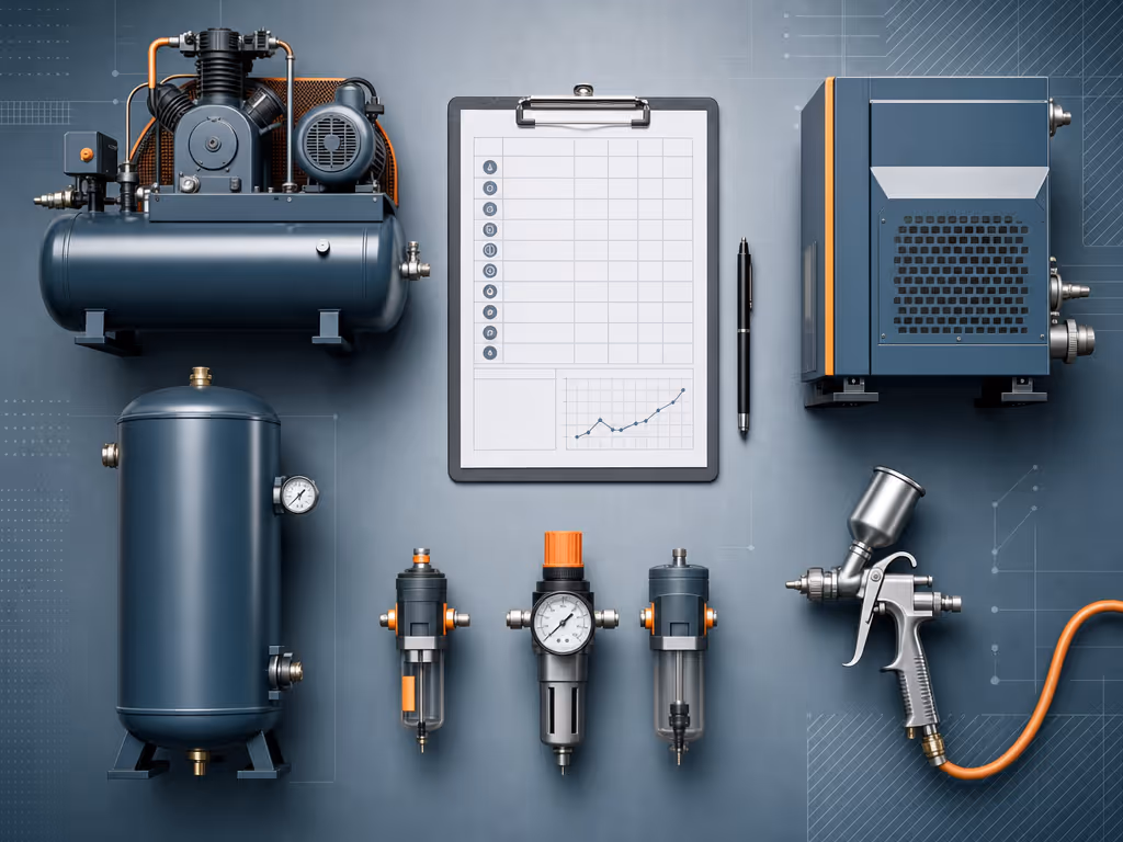 compressed_air_system_measurement_worksheet_with_compressor_receiver_dryer_regulator_and_spray_gun