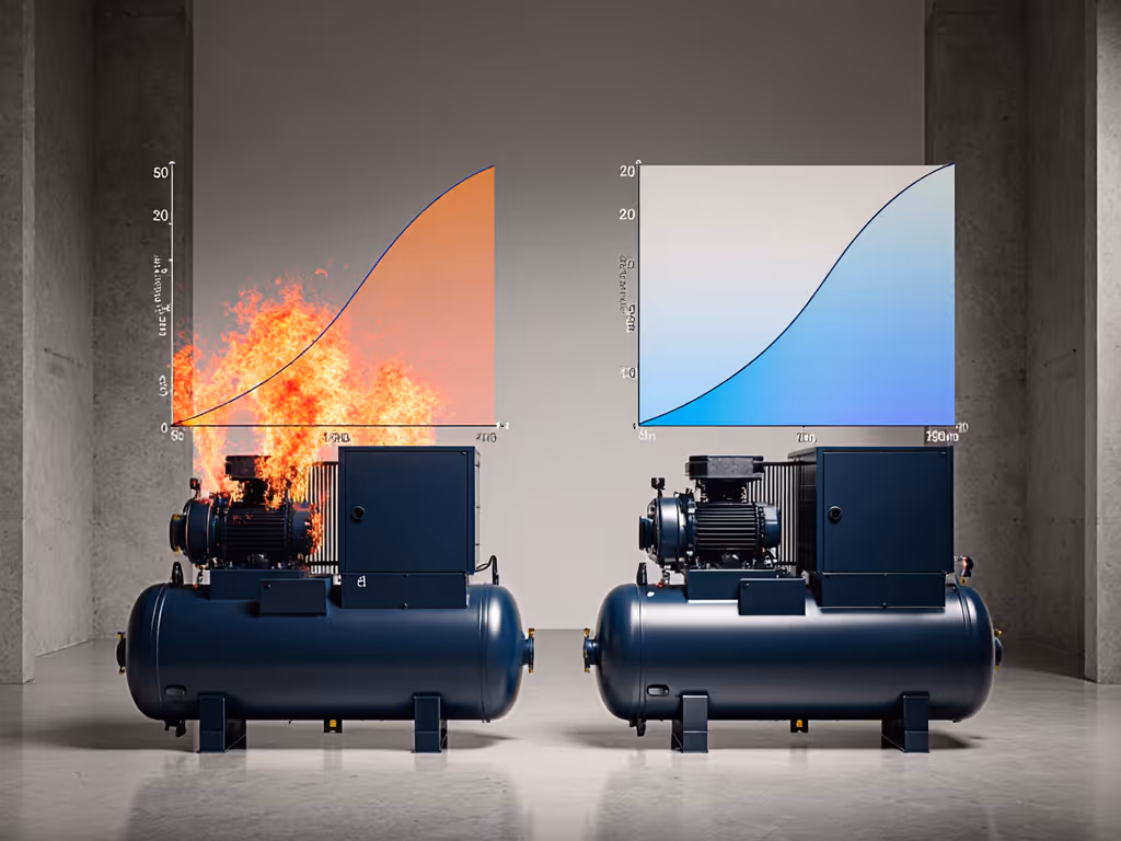 compressor_thermal_performance_curve_showing_single-stage_vs_two-stage_temperature_rise_under_load